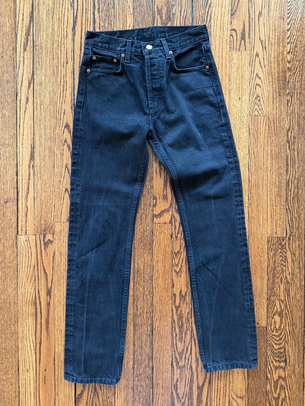 B Sides Blue Jeans Button Fly Straight Leg Black Rigid 100% Cotton Made in USA S